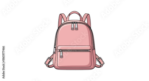 A stylish pink leather backpack with multiple zippered compartments and adjustable straps.