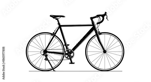 Sleek Black Road Bicycle with Drop Handlebars and Thin Tires.