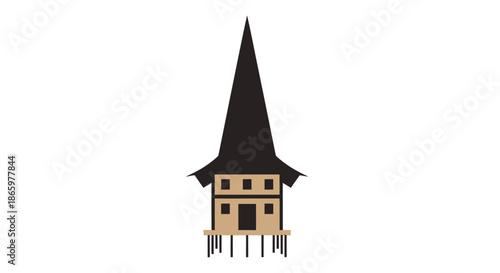 Traditional Indonesian House with High Pointed Roof Simple Design.