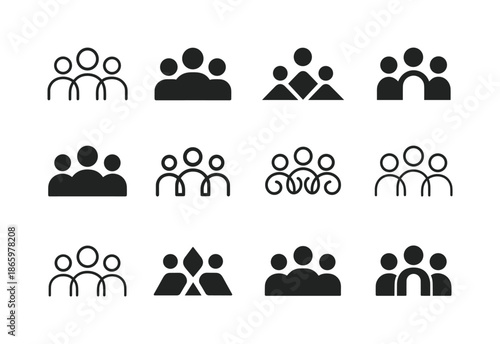 Community Icon Set. Community building and social interaction ideas. Icon set. Set Logo of community building and social interaction ideas: Group of people.