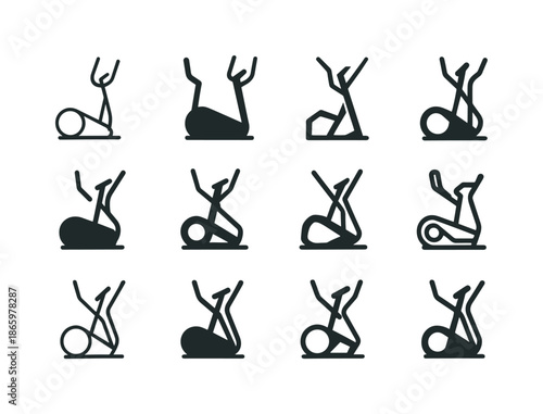 Elliptical Logo Variations. Elliptical machine. Icon set. Set Logo of elliptical machine: cardio training loop. harmonious logo variations of the