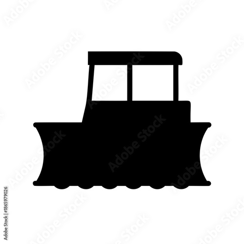 A simple silhouette of a bulldozer on a white isolated background