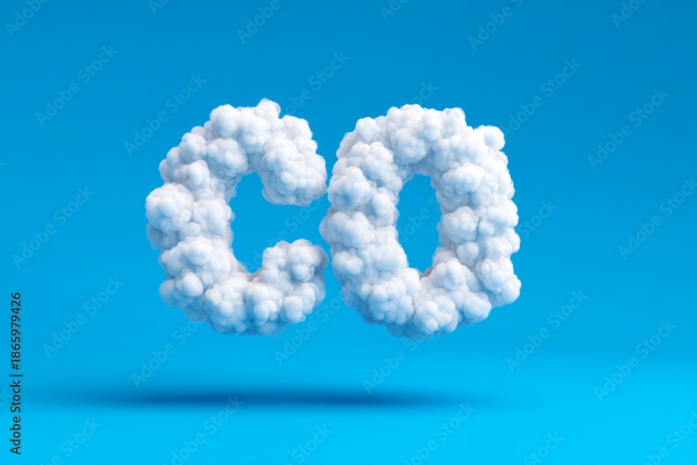 Naklejka premium Ethereal Carbon Neutral Dream - White Clouds Shaping CO2 Symbol Dispersing into Fresh Air in a Sky Blue Palette, Airy and Spacious Concept.