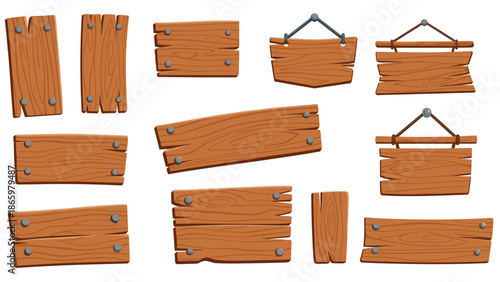 Comprehensive collection of diverse wooden plank signs and rustic boards, some featuring nails and ropes, offering a vintage and natural aesthetic for text or display.