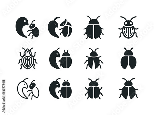 Animal Feeding Icons. Animal feeding habits. Icon set. Set Logo of animal feeding habits: insectivore bug icon. harmonious logo variations of the