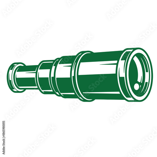 Green telescope spyglass illustration isolated on white background for astronomy and navigation