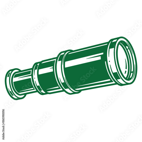 Green telescope illustration for astronomy and stargazing  a green colored telescope on white background