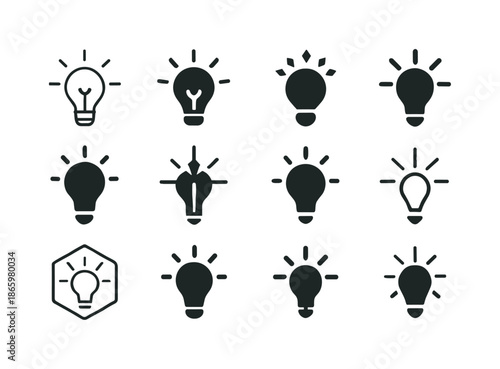 Innovative Logo Designs. Innovation. Icon set. Set Logo of innovation: spark of idea. harmonious logo variations of the same emblematic concept, each with