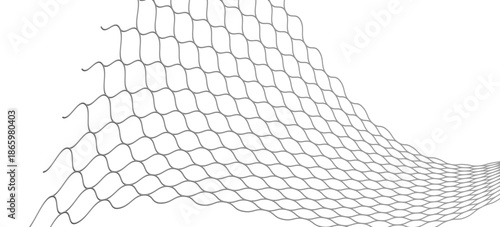 Wire mesh fence isolated on white background. Mesh texture for fishing nets. Seamless black pattern for sportswear or soccer goal, volleyball net, basketball hoop, hockey, athletics.