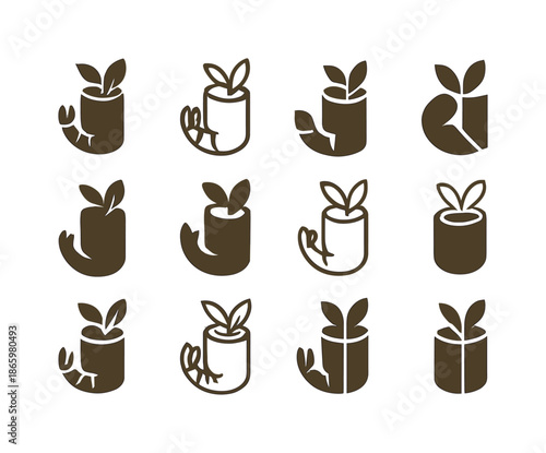 Seafood Roll Icons. Seafood spring rolls. Icon set. Set Logo of seafood spring rolls: roll with herbs. harmonious logo variations of the same emblematic