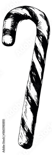 Hand drawn line art illustration of a candy cane depicting stripes for Christmas holidays