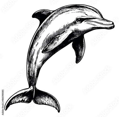 Hand drawn line art illustration of a dolphin depicting a leap for marine life concepts