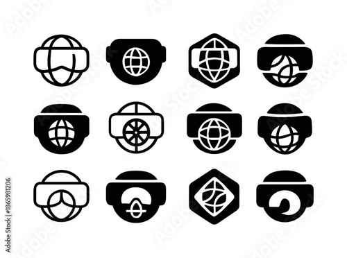 Virtual Reality Icons. Virtual reality and its impact on the internet experience. Icon set. Set Logo of Virtual reality and its impact on the