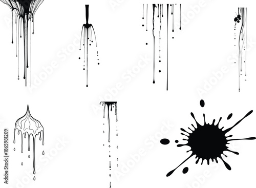 Abstract art black ink splatters and stains