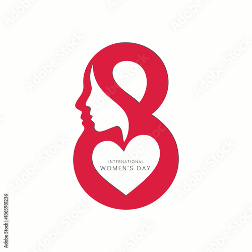 International Womens Day Number Eight with Female Profile and Heart Silhouette
