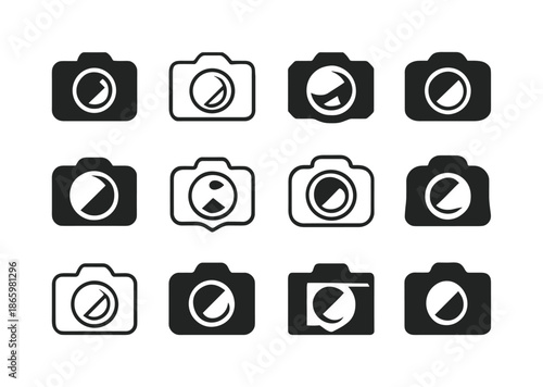 Creative Photography Icon Set. Creative product photography concepts. Icon set. Set Logo of Creative product photography concepts: creative reflection.