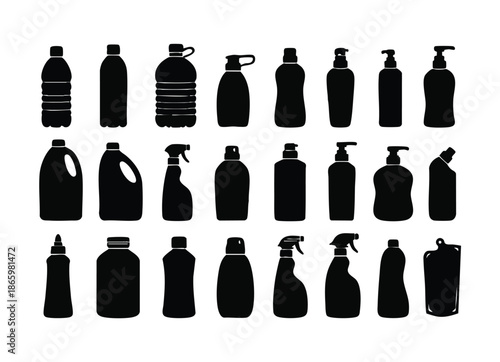 Bottles of household chemicals supplies cleaning Vector Illustraion