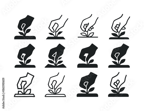 Weeding Logo Variations. Weeding. Icon set. Set Logo of Weeding: garden bed. harmonious logo variations of the same emblematic concept, each with different
