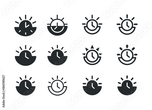 Exercise Time Icons. Blocking Out Time for Exercise or Outdoor Activities. Icon set. Set Logo of Blocking Out Time for Exercise or Outdoor Activities: sunrise
