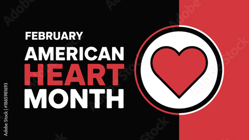 February american heart month banner with vibrant red heart symbol for health awareness