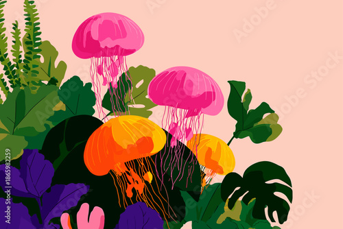 Stylish Woman Enjoying a Colorful Mushroom Garden