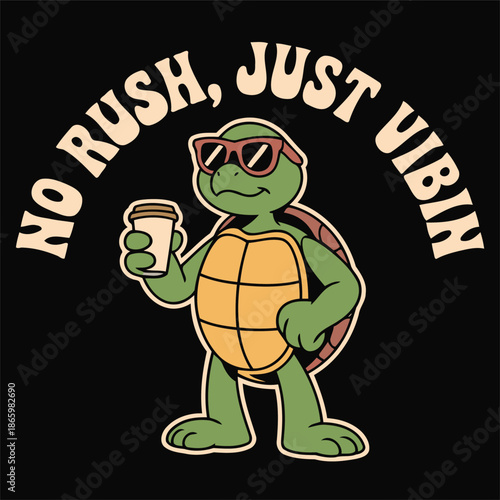Relaxed turtle in stylish sunglasses enjoying a coffee and taking life slow