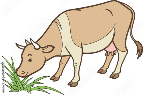 Cow Eating Green Grass In Field. Grazing Cow In Green Field. Cow Feeding On Fresh Grass. Farm Cow Grazing In Meadow. Cow In Pasture Eating Grass. Rural Cow Grazing Scene. Healthy Cow Eating Grass