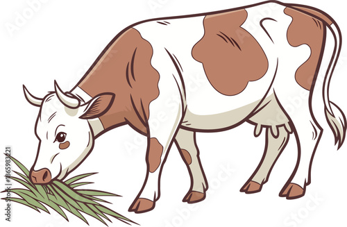 Cow Eating Green Grass In Field. Grazing Cow In Green Field. Cow Feeding On Fresh Grass. Farm Cow Grazing In Meadow. Cow In Pasture Eating Grass. Rural Cow Grazing Scene. Healthy Cow Eating Grass