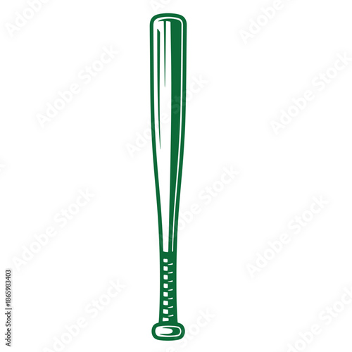 Green baseball bat with handle and knob on white background for sports equipment illustration