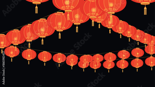 Elegant red lanterns on black background for lunar new year celebrations
