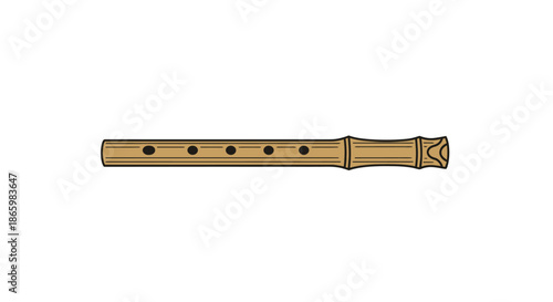 Traditional Wooden Bamboo Flute with Finger Holes.