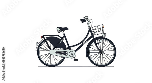 Classic Black Bicycle with Front Basket and Rear Rack.