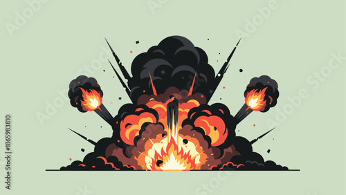 Dynamic explosion with flames and smoke in cartoon style