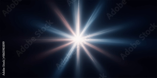 Bright light source with radiating beams against a dark background