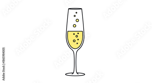 Elegant Champagne Flute with Sparkling Bubbles and Yellow Liquid.
