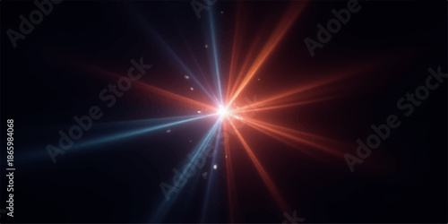 Bright light source with colorful rays on dark background
