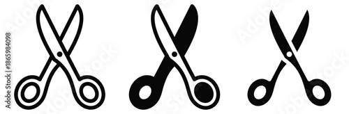 Scissors in three styles for cutting and crafting needs,Scissors icon set. Simple silhouette of open scissors. Scissors logo icon. Stock vector illustration isolated,