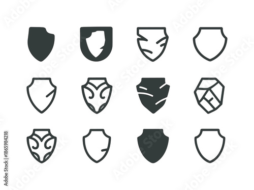 Ancient Relic Icons. ancient relics. Icon set. Set Logo of ancient relics: broken artifact shard. harmonious logo variations of the same emblematic concept,