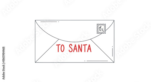Hand-drawn illustration of an envelope addressed To Santa with a postage stamp.