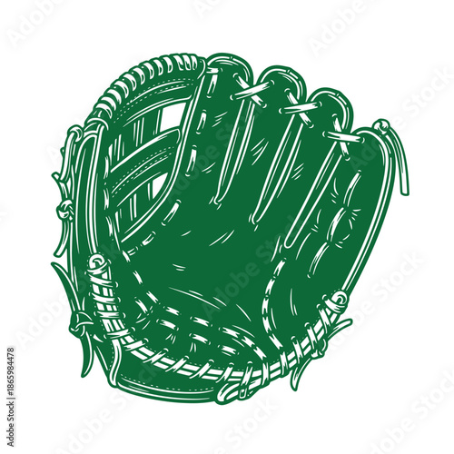 Green baseball glove with white stitching and laces for sports and games  baseball equipment
