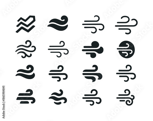 Gases Icon Set. Gases. Icon set. Set Logo of gases: airflow vapor wave. harmonious logo variations of the same emblematic concept, each with different artistic