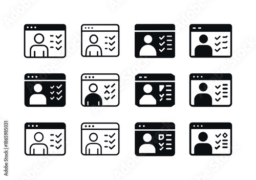 Multitasking Logo Set. Multitasking on screen. Icon set. Set Logo of multitasking on screen: overlay window. harmonious logo variations of the same emblematic