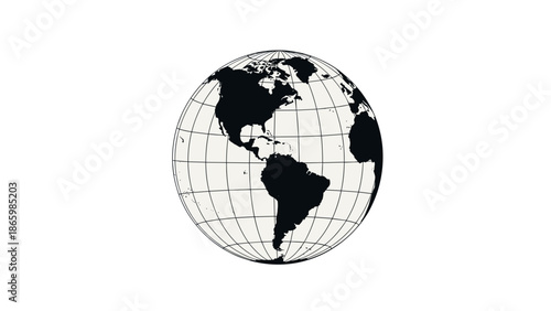 Monochrome globe with latitude and longitude lines depicting the americas