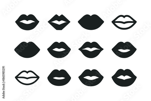 Jazz and Blues Icons. Jazz and blues vocal styles. Icon set. Set Logo of jazz and blues vocal styles: expressive lips. harmonious logo variations of the same