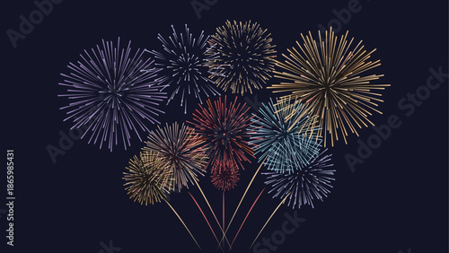 Colorful fireworks display with vibrant bursts on night sky