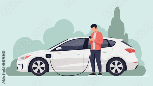Electric car charging: modern eco-friendly transportation concept