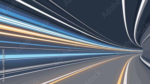 Dynamic light trails on futuristic highway at night