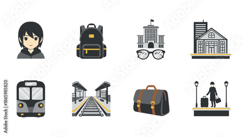 Modern travel and education symbols in flat design