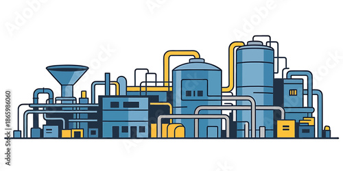 Industrial factory landscape with pipes and tanks