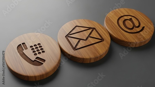 Natural wooden contact information symbols